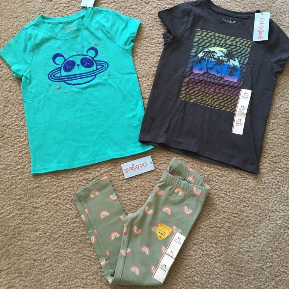 Girls Cat & Jack XS 4/5 Bundle 2 Tops and Leggings NWT